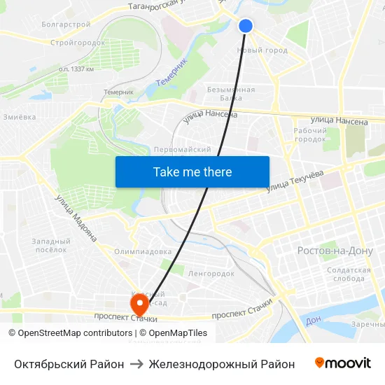 Октябрьский Район to Железнодорожный Район map