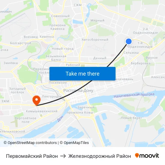 Первомайский Район to Железнодорожный Район map