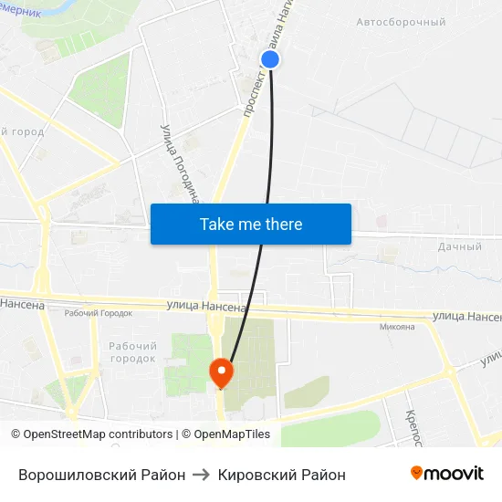 Ворошиловский Район to Кировский Район map