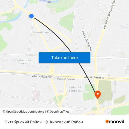 Октябрьский Район to Кировский Район map