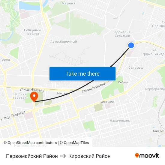 Первомайский Район to Кировский Район map