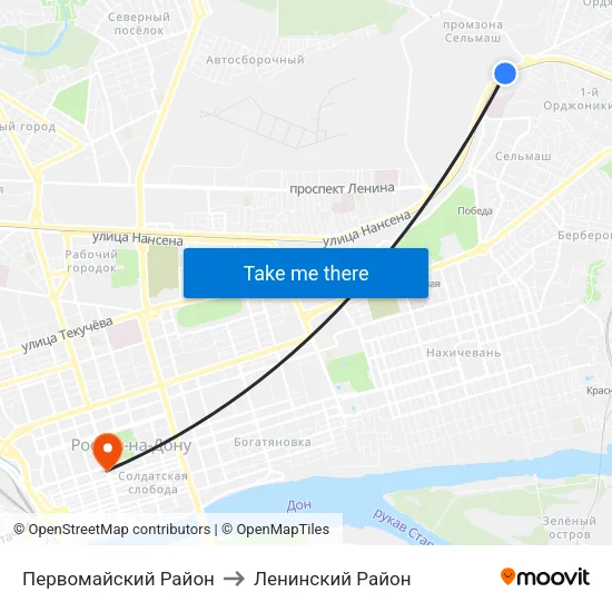 Первомайский Район to Ленинский Район map