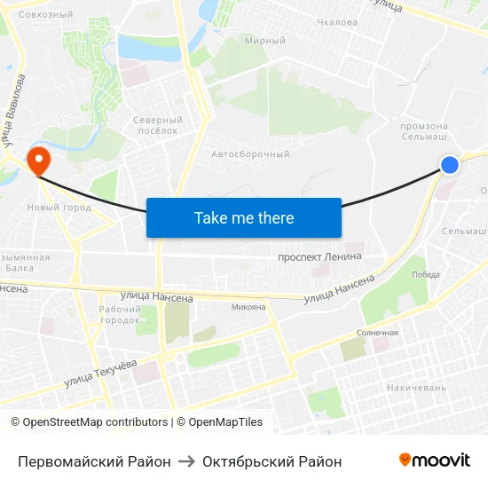 Первомайский Район to Октябрьский Район map