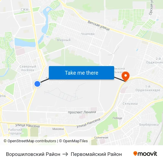 Ворошиловский Район to Первомайский Район map
