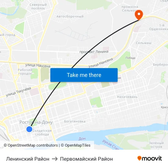 Ленинский Район to Первомайский Район map