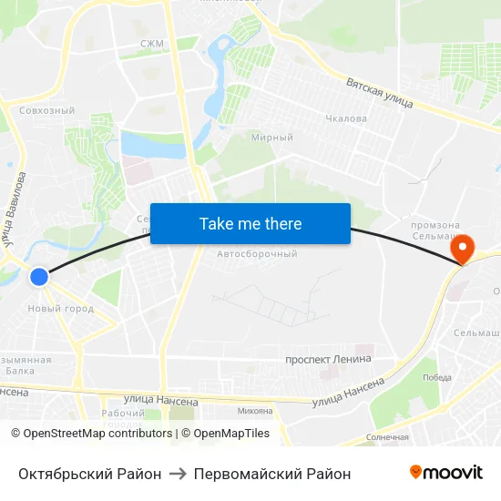 Октябрьский Район to Первомайский Район map