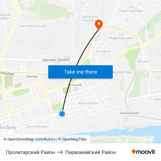 Пролетарский Район to Первомайский Район map
