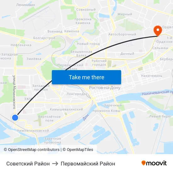 Советский Район to Первомайский Район map