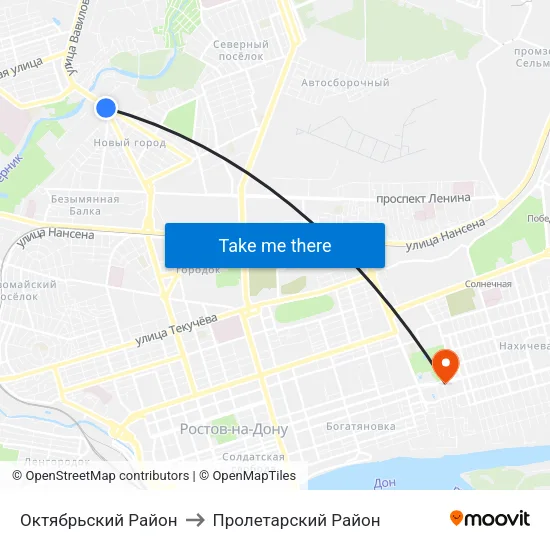 Октябрьский Район to Пролетарский Район map