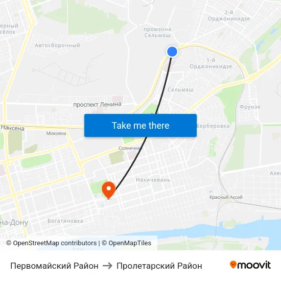 Первомайский Район to Пролетарский Район map