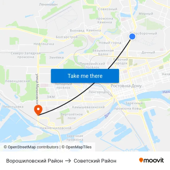 Ворошиловский Район to Советский Район map