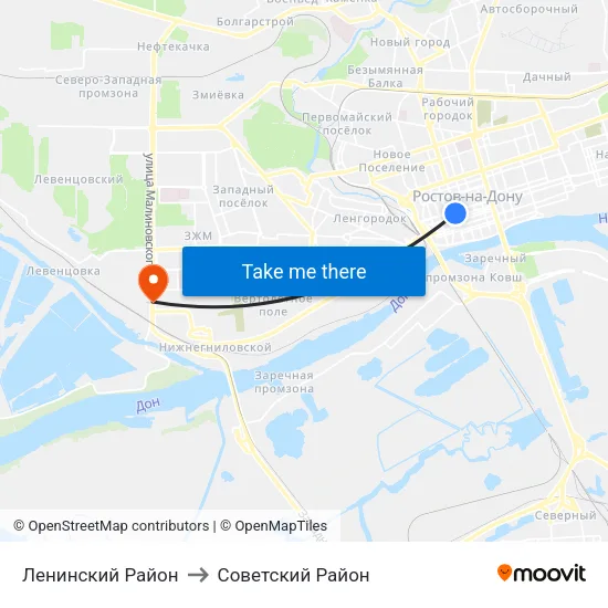 Ленинский Район to Советский Район map