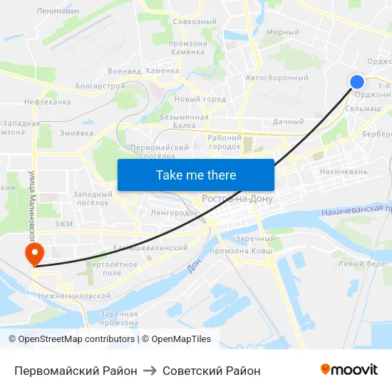 Первомайский Район to Советский Район map