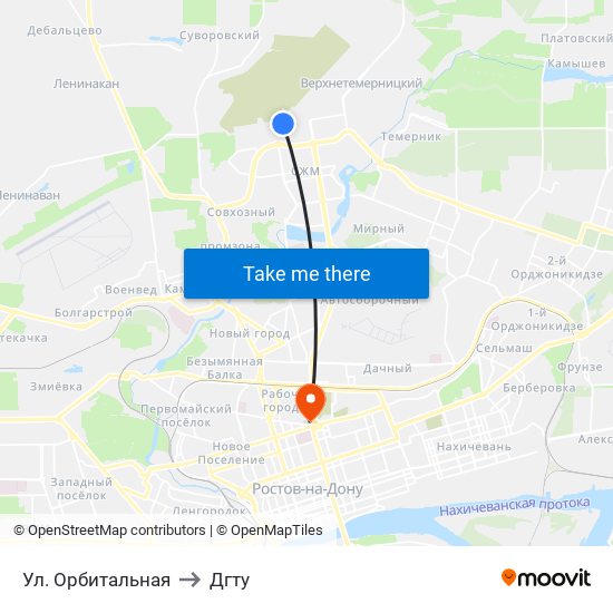 Ул. Орбитальная to Дгту map