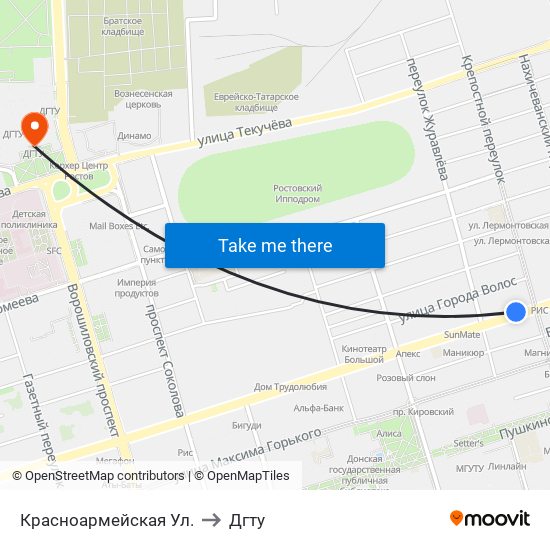 Красноармейская Ул. to Дгту map