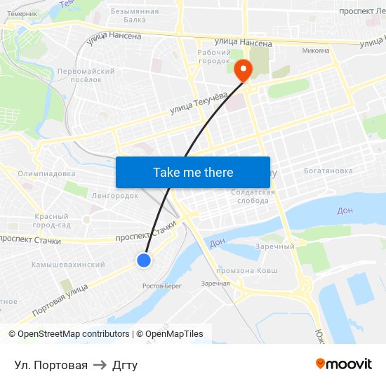 Ул. Портовая to Дгту map