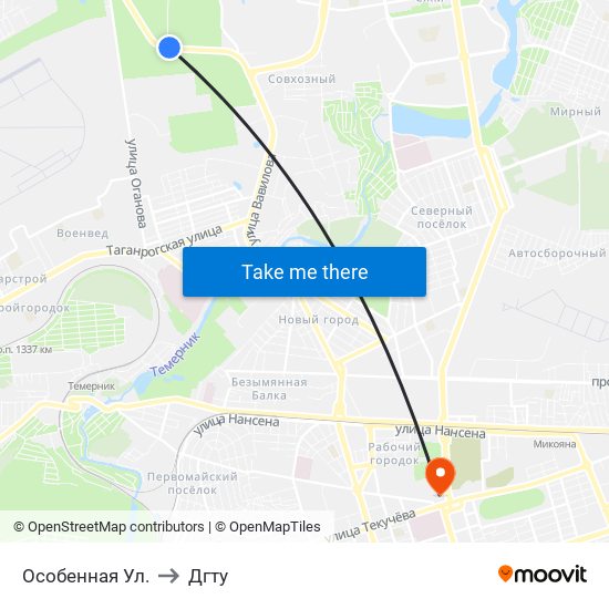 Особенная Ул. to Дгту map