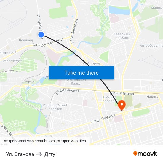 Ул. Оганова to Дгту map