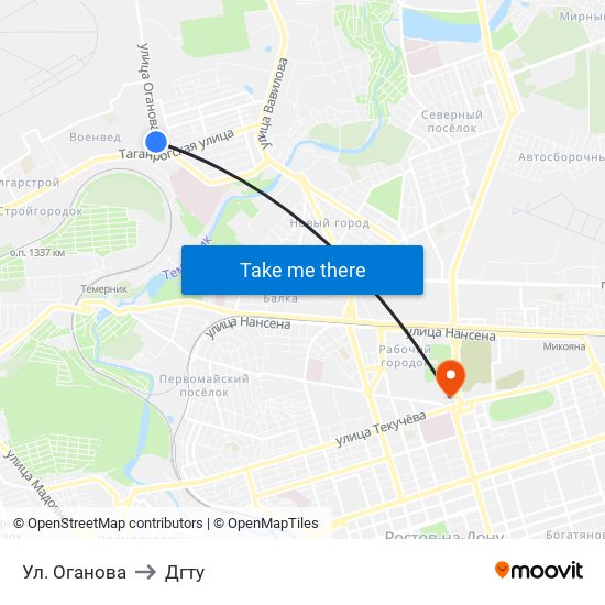 Ул. Оганова to Дгту map
