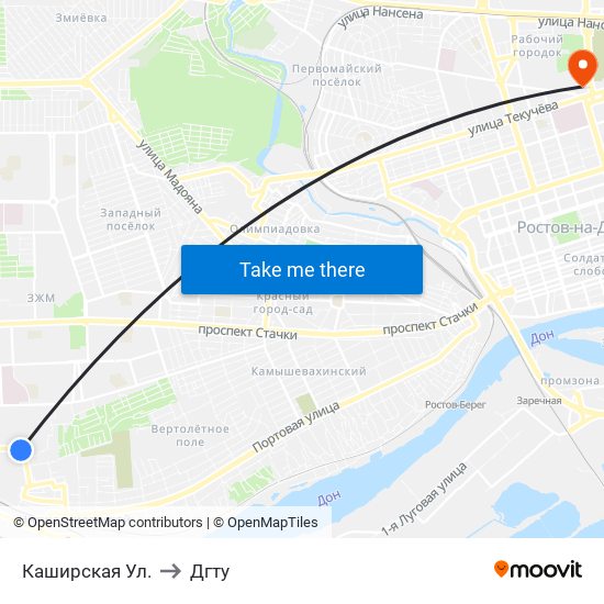 Каширская Ул. to Дгту map