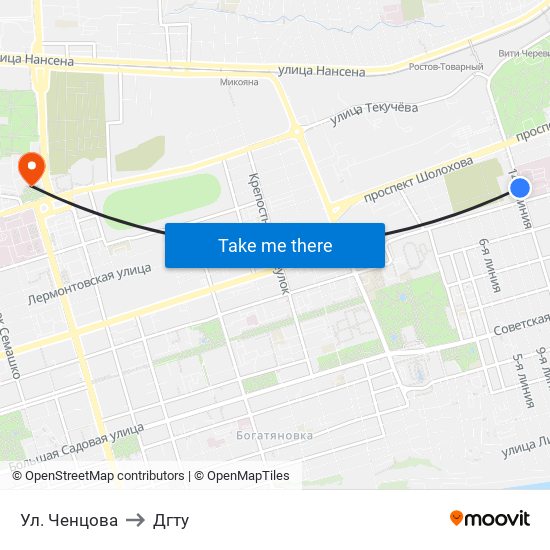 Ул. Ченцова to Дгту map