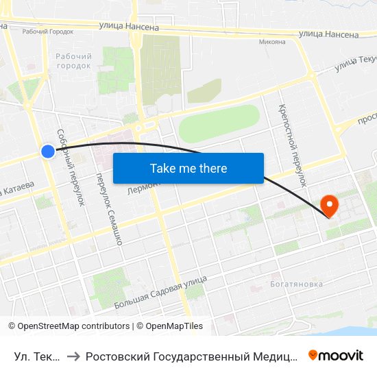 Ул. Текучева to Ростовский Государственный Медицинский Университет map