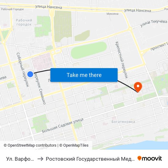 Ул. Варфоломеева to Ростовский Государственный Медицинский Университет map