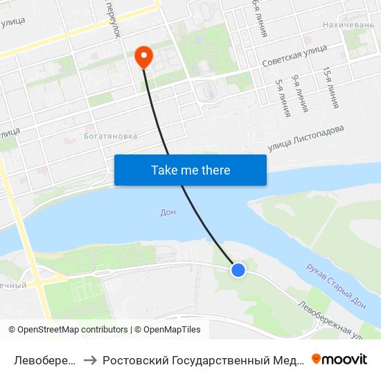 Левобережная Ул. to Ростовский Государственный Медицинский Университет map