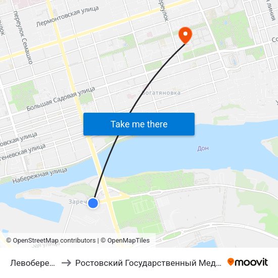Левобережная Ул. to Ростовский Государственный Медицинский Университет map