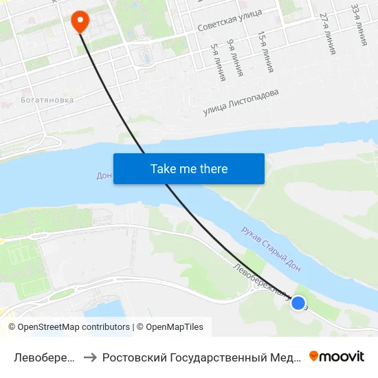 Левобережная Ул. to Ростовский Государственный Медицинский Университет map