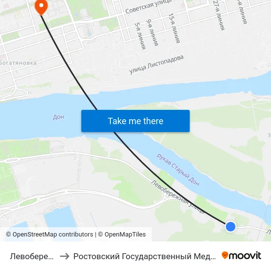 Левобережная Ул. to Ростовский Государственный Медицинский Университет map