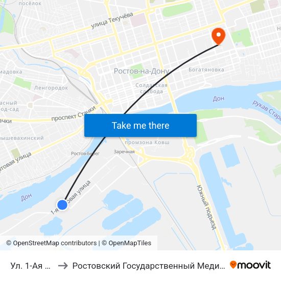 Ул. 1-Ая Луговая to Ростовский Государственный Медицинский Университет map