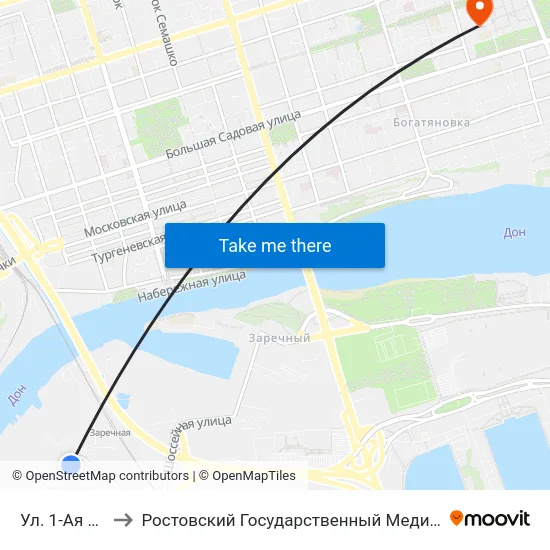 Ул. 1-Ая Луговая to Ростовский Государственный Медицинский Университет map