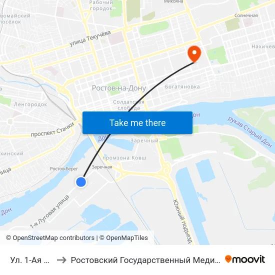 Ул. 1-Ая Луговая to Ростовский Государственный Медицинский Университет map