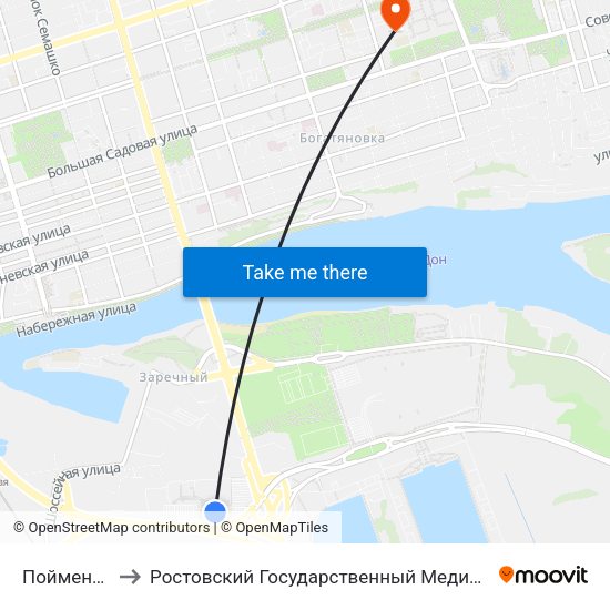 Пойменная Ул. to Ростовский Государственный Медицинский Университет map