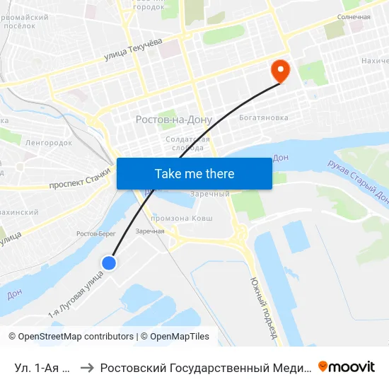 Ул. 1-Ая Луговая to Ростовский Государственный Медицинский Университет map