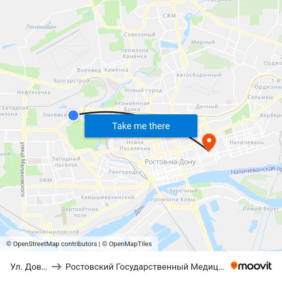 Ул. Доватора to Ростовский Государственный Медицинский Университет map