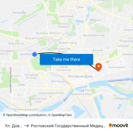 Ул. Доватора to Ростовский Государственный Медицинский Университет map