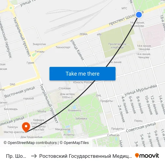 Пр. Шолохова to Ростовский Государственный Медицинский Университет map