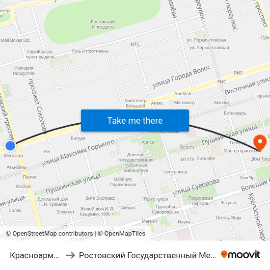 Красноармейская Ул. to Ростовский Государственный Медицинский Университет map