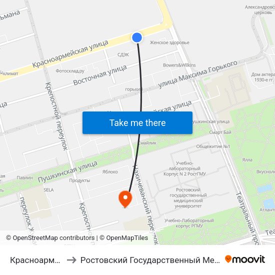 Красноармейская Ул. to Ростовский Государственный Медицинский Университет map