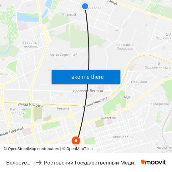 Белорусская Ул. to Ростовский Государственный Медицинский Университет map
