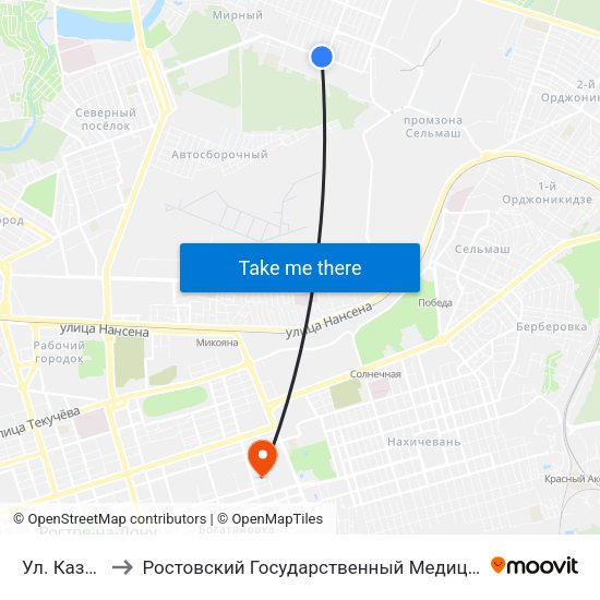 Ул. Казахская to Ростовский Государственный Медицинский Университет map