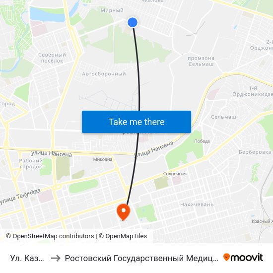 Ул. Казахская to Ростовский Государственный Медицинский Университет map