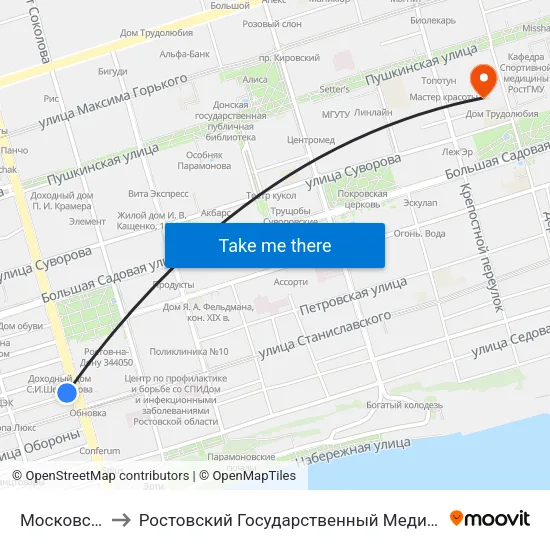 Московская Ул. to Ростовский Государственный Медицинский Университет map