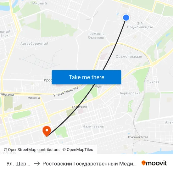 Ул. Щербакова to Ростовский Государственный Медицинский Университет map