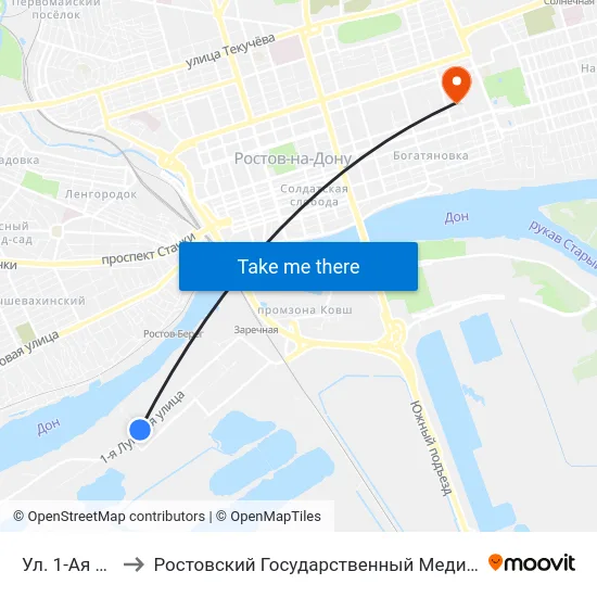 Ул. 1-Ая Луговая to Ростовский Государственный Медицинский Университет map
