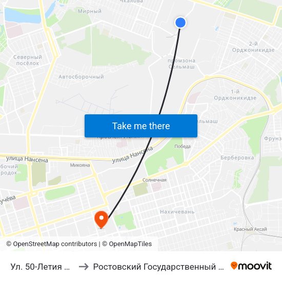 Ул. 50-Летия Ростсельмаша to Ростовский Государственный Медицинский Университет map