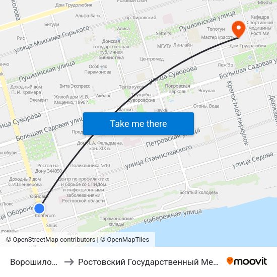 Ворошиловский Пр. to Ростовский Государственный Медицинский Университет map