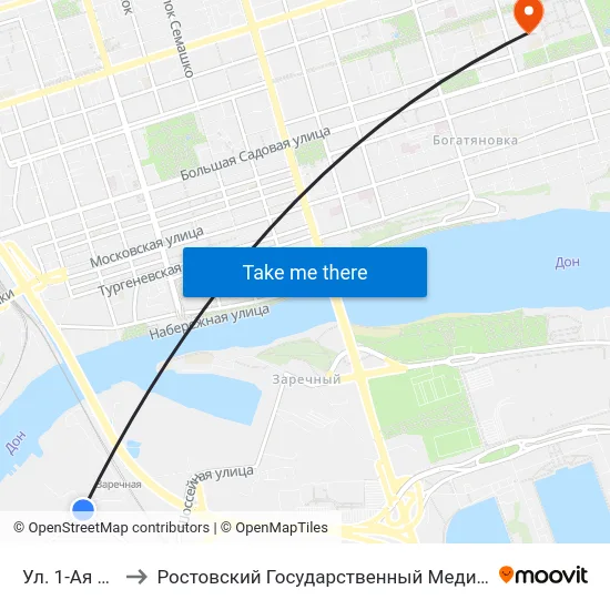 Ул. 1-Ая Луговая to Ростовский Государственный Медицинский Университет map